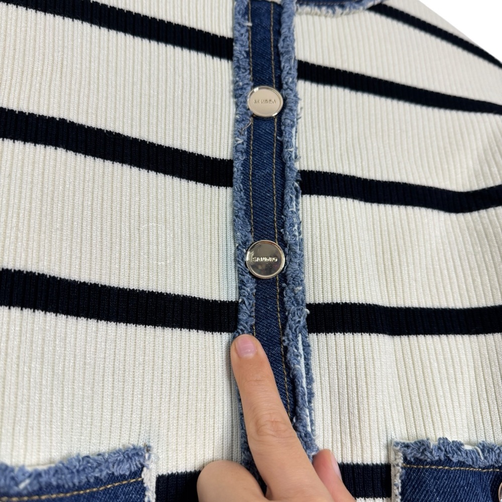 Sandro Stripey Cardigan With Denim Details - Picture 5 of 12